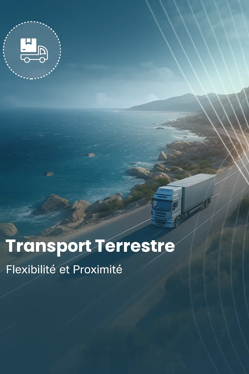 Camion logistique circulant sur une route côtière