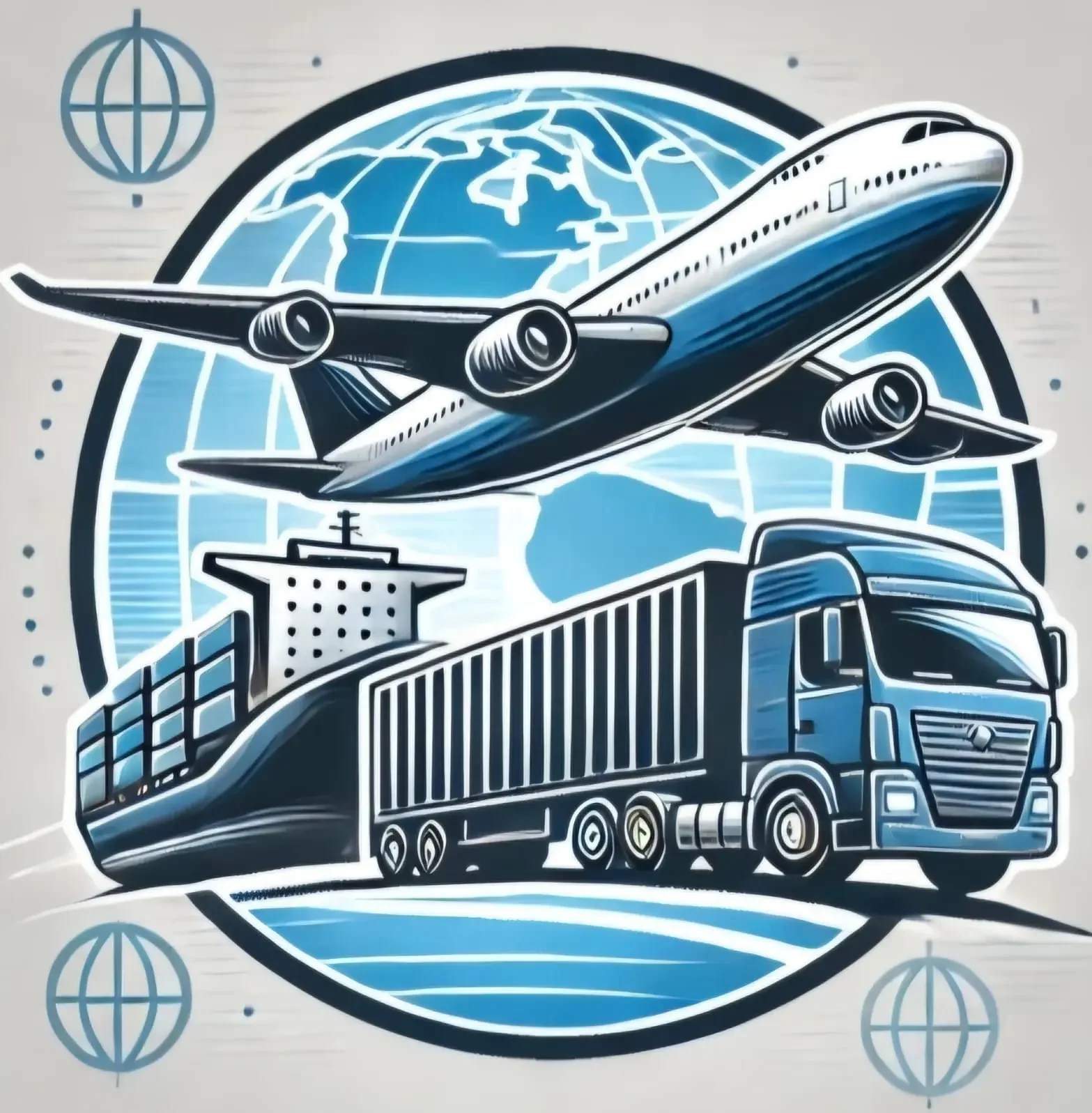 Logo illustratif Friendly Line Service avion, navire, camion